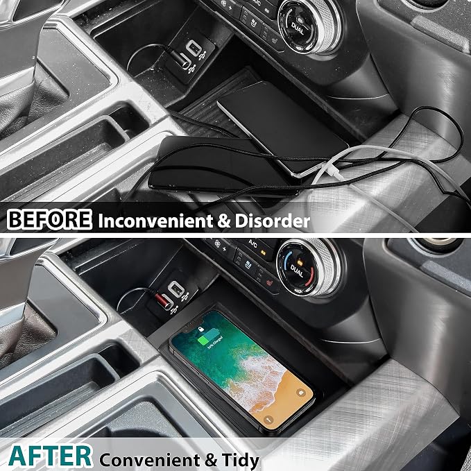 Wireless Chargering Pad for Ford F150 2018-2023 Accessories | Silicone Anti-skid Pad, Button, Indicator Light, Center Console Wireless Charger, Phones Charging Panel for F-150 18-23 - Image 3