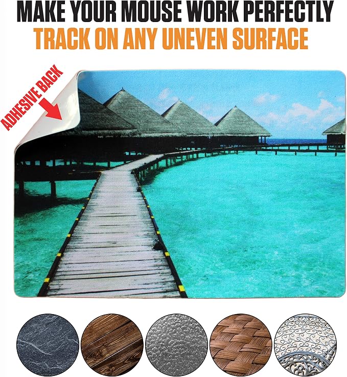Mouse Pad Adhesive Bottom - Sticks to Any Surface - Portable - Webcam Covers and Screen Cleaner Included (Beach) - Image 5