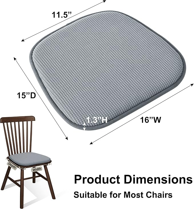 Shinnwa Kitchen Seat Cushions Set of 2, Non Slip Dining Chair Cushions, U-Shaped Indoor Chair Pads, 2 Pack, 15 x 16 Inches, Grey - Image 4