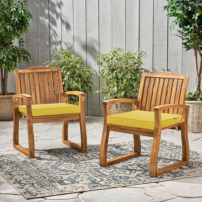 Outdoor Chair Cushions Set of 2, 19 x 19 x 3 Inch Seat Pads | Waterproof Patio Chair Cushions with Tie, Fade Resistant Cushions for Outdoor Furniture Garden Lawn, Yellow - Image 2