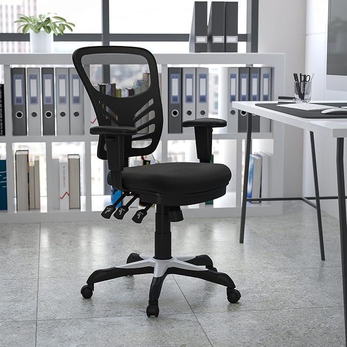 Flash Furniture Nicholas Mid-Back Black Mesh Multifunction Executive Swivel Ergonomic Office Chair with Adjustable Arms, Set of 4 - Image 2
