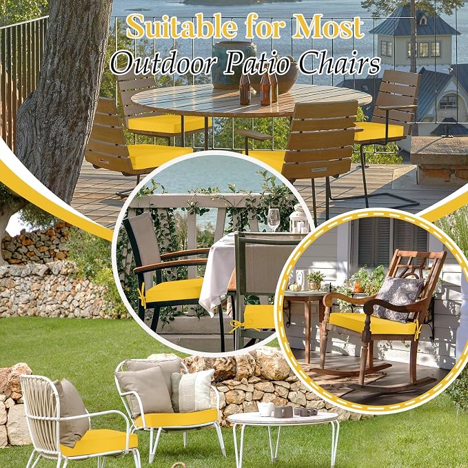 Basic Beyond Outdoor Chair Cushions for Patio Furniture, Waterproof Outdoor Seat Cushions Set of 4 18 x 18, Patio Chair Cushions Set of 4 with Ties and Handle, Yellow - Image 9