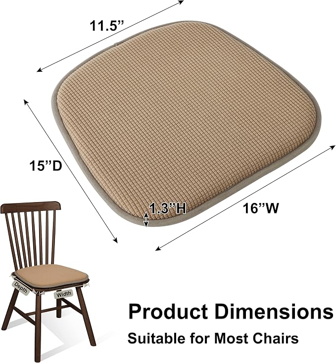 Shinnwa Kitchen Seat Cushions Set of 6, Non Slip Dining Chair Cushions, U-Shaped Indoor Chair Pads, 6 Pack, 15 x 16 Inches, Brown - Image 4
