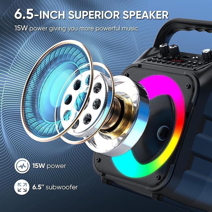 Karaoke Machine, 3 Wireless Microphones, Bluetooth Speaker with Lights | Clear Sound, 5 Light Modes, PA System, Bluetooth TWS, USB/TF/REC/FM/AUX, for Adults and Kids, Home Parties and Outdoor Events - Image 2
