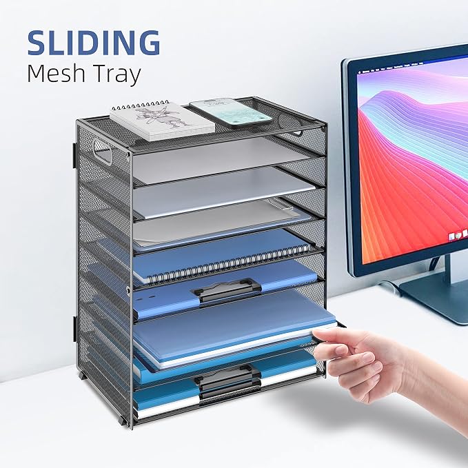 9-Tier Paper Organizer for Desk, Metal Mesh Letter Tray with Handles, Black | Desk File Organizer with Removable Trays for Sorting Files, Folders, Mail and Printer Paper at Home, School or Office - Image 6