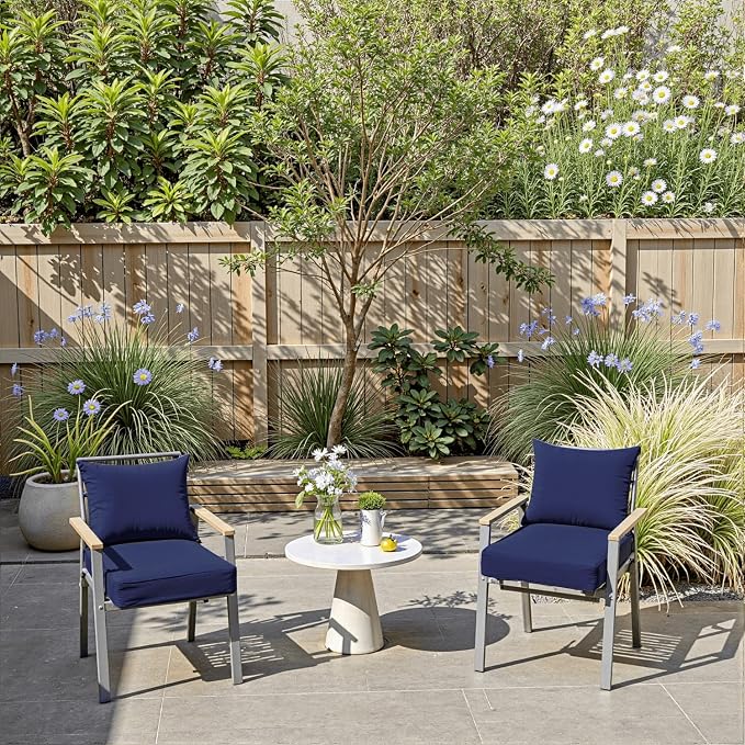 PatioGlow Outdoor Chair Cushions 24 x 24 x 4 Inch, Waterproof & Fade Resistant Patio Seat Cushion for Furniture with Handle and Ties, Thick Seating Pads for Outside Sofa Couch Set of 2, Dark Blue - Image 2