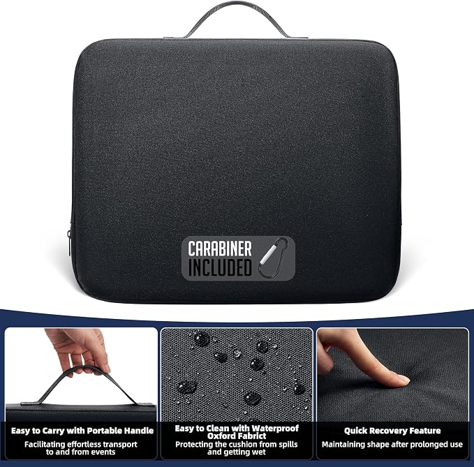 Extra Thick Stadium Seat Cushion - Bleacher Seat Cushion, Stadium Cushion | Waterproof, 2.8" Bleacher Cushions for Adults, Lightweight Stadium Seat Pad, 2-Pack Black Portable Seat Cushion with Handle - Image 4