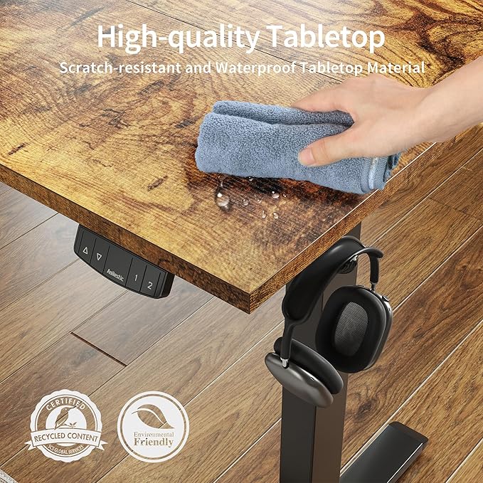 Agilestic 40*24 Inch Height Adjustable Electric Standing Desk, Rustic Brown | Sit Stand Up Computer Desk, Memory Presets, Stable Steel Frame,154 lbs, Easy Assembly, Splice Board, Home Office, Studying - Image 5