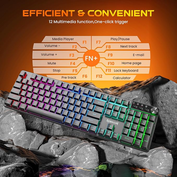 Redragon K521WL Wireless Gaming Keyboard with Knob, Tri-Mode BT/2.4G/USB-C RGB Mechanical Feeling Keyboard with Multimedia Keys, 4000mAh Battery, Anti-Ghosting, Compatible with PC - Upgrade - Image 7