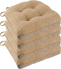 Chair Cushions for Dining Chairs Set of 4, 18"x18"x3", Cappuccino | Non-Slip with Ties, Tufted, Faux Linen, Seat Cushions for Dining Room Kitchen Breakfast Nook Indoor Home Office Living Room by FlyGulls
