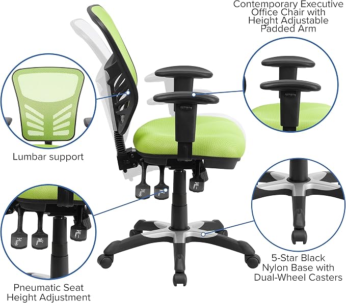 Flash Furniture Mid-Back Green Mesh Multifunction Executive Swivel Ergonomic Office Chair with Adjustable Arms - Image 4