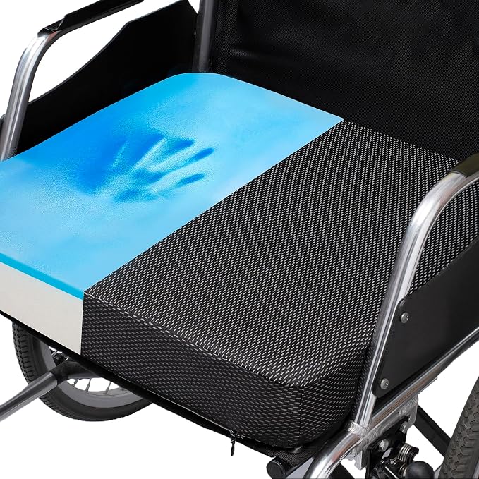 Ifoam Gel Infused Memory Foam Layer Wheelchair Cushion - Seat Cushion for Wheelchair-Office Chair, Kitchen Chair-Pressure Sore and Tailbone Pain Relief-High Dense Polyfoam Base (Black, 22×18×4 inch) by CYLEN