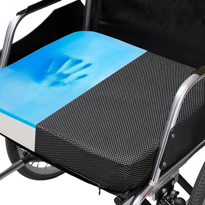 Ifoam Gel Infused Memory Foam Layer Wheelchair Cushion - Seat Cushion for Wheelchair-Office Chair, Kitchen Chair-Pressure Sore and Tailbone Pain Relief-High Dense Polyfoam Base (Black, 20×18×3 inch) by CYLEN