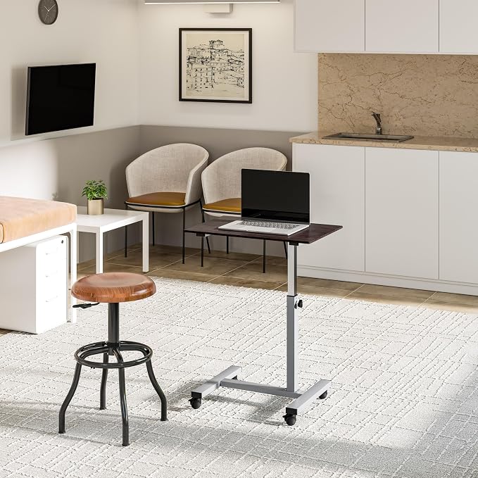 Seville Classics Airlift Height Adjustable Mobile Rolling Laptop Cart Computer Workstation Desk Table for Home, Office, Classroom, Hospital, w/Wheels, Overbed Sit Stand (24"), Espresso - Image 9