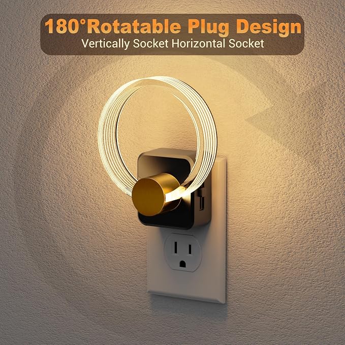 JandCase Night Light, Night Lights Plug into Wall, Dimmable Nightlight | 2 Pack,Dusk to Dawn Sensor, 180° Rotatable Round Plug in Nightlights, LED Circle Acrylic Night Light for Bathroom Kids - Image 5