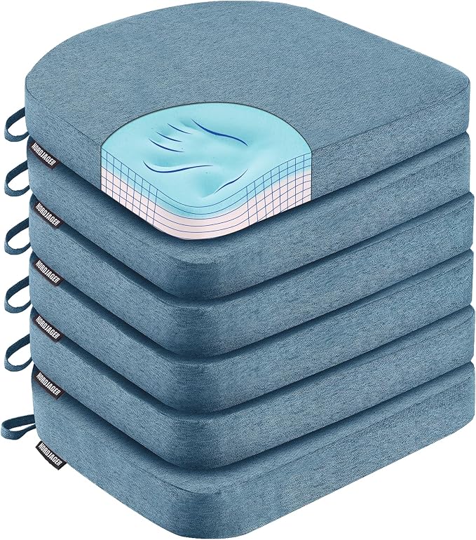 Nordjager Chair Cushions for Dining Chairs, 6 Pack Memory Foam Cushion | 2.5" Thick Chair Cushion; Waterproo Surface with 17" x 16" Size for Kitchen & Dining Chairs, Secure Ties and Washable Cover. by Nordjager