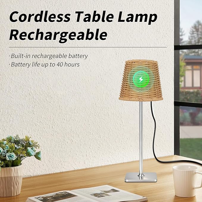 Mr. White Outdoor Waterproof Cordless Wireless Rechargeable Portable Top Touch Battery Operated Powered LED Table Lamp Desk Lamp Lights for Restaurant Kitchen Patio Dinner Dining (Nickel) - Image 6