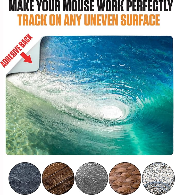 Adhesive Mouse Pad - Peel and Sticks to Any Surface - Travel Mouse Pad, Sticky for Any Surface - Excellent Tracking - Beach Barrel Wave - Image 4