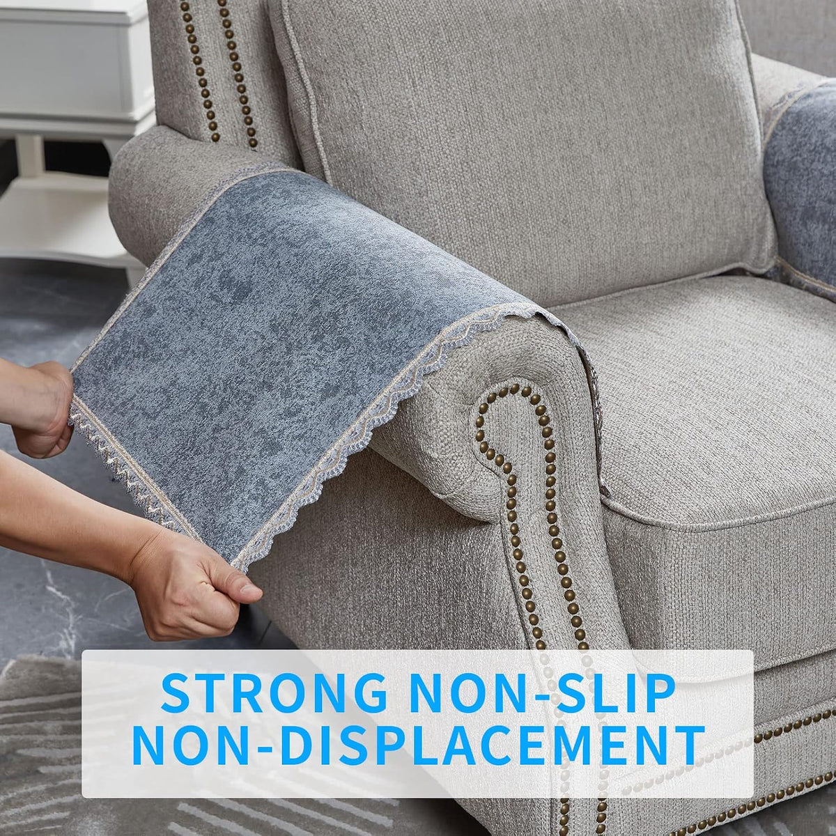 MINJIATEX Couch arm Covers,Non-Slip lace Sofa arm Covers Set of 2 Washable Sofa armrests Covers for Living Room Recliner Chair arm Cover Protectors for Leather Sofa armrest slipcover (GYDF-Grey) - Image 4