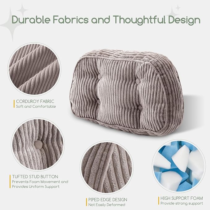 HIGOGOGO Lumbar Support Pillow for Recliner Chair/Accent Chair/Couch/Office Chair, Tufted Corduroy Back Support Cushion for Elderly, Recliner Cushions for Back Rest, Pain Relief, Reading, Grey - Image 4