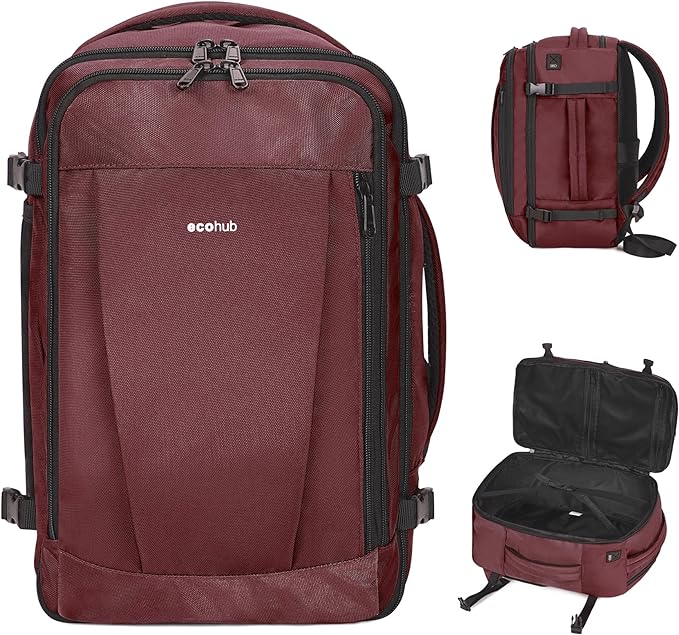 ECOHUB Travel Backpack 18x14x8 Spirit Airlines Personal Item Bag Carry On Backpack 13 Pockets Large Work Casual Daypack for men Airline Approved Waterproof Gym Backpack with Charging Port, Red | Casual Backpack for Men Water Resistant Laptop Bag with 1... by ECOHUB