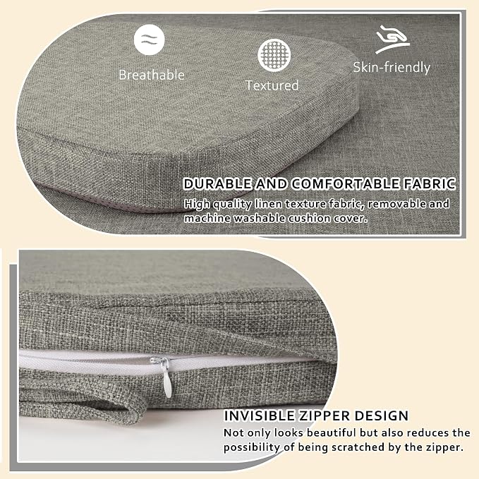 ELFJOY Non-Slip Chair Cushions for Dining Chairs Light Grey 16.7"x16" | 4 Pack, with Ties and Washable Cover, U Shape, Breathable Fabric, for Kitchen Dining Office Folding Chairs，Comfortable - Image 3
