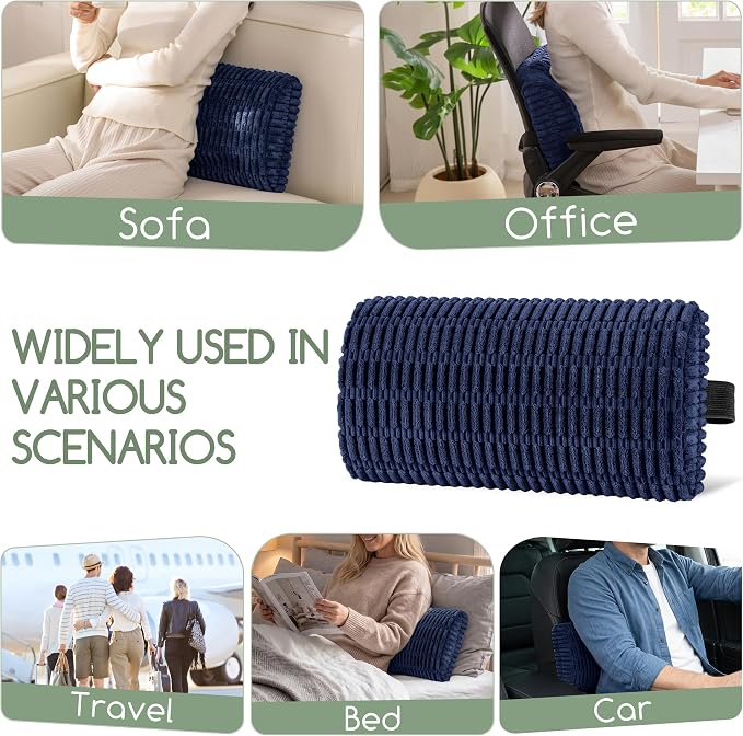 Lumbar Support Pillow for Recliner Chair/Office Chair/Couch, Memory Foam Back Support Cushion with Adjustable Strap, Recliner Cushions for Lower Back Pain Relief, Sleeping, Washable Cover, Navy - Image 6