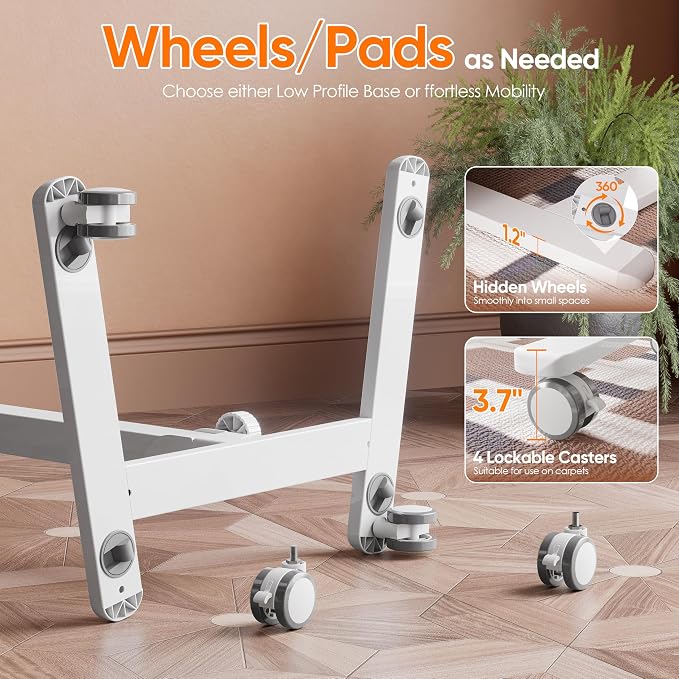 Monomi Mobile Folding Desk, Metal Furniture Small Sit-Stand Height Adjustable Rolling Laptop Desk, Space-Saving Portable Desk with Wheels for Home Office Craft & Study, White - Image 3