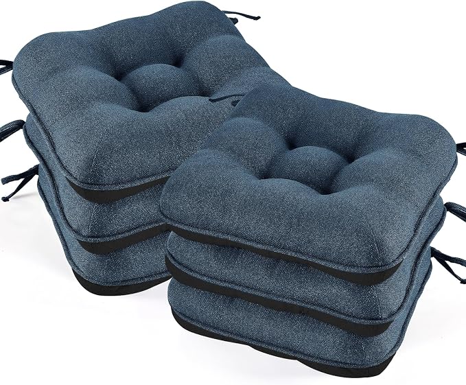 BETU Chair Cushions for Dining Chairs Set of 6,Kitchen Table Chair Pads with Ties,Non Slip Backing and Covers, Seat Cushion for Dining Room,Bar,Patio Chairs,15.5"X15.5"X3.5" by BETU