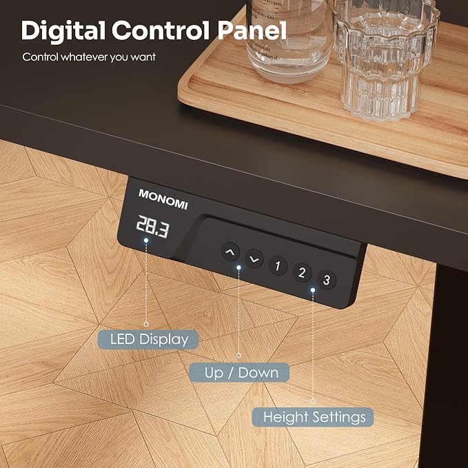 Monomi 35"x20" Small Electric Standing Desk,Whole Piece Desktop,Black | Height Adjustable Desk with Memory Controller and wheels, Sit Stand Computer Workstation for Home Office,Space Saving - Image 5