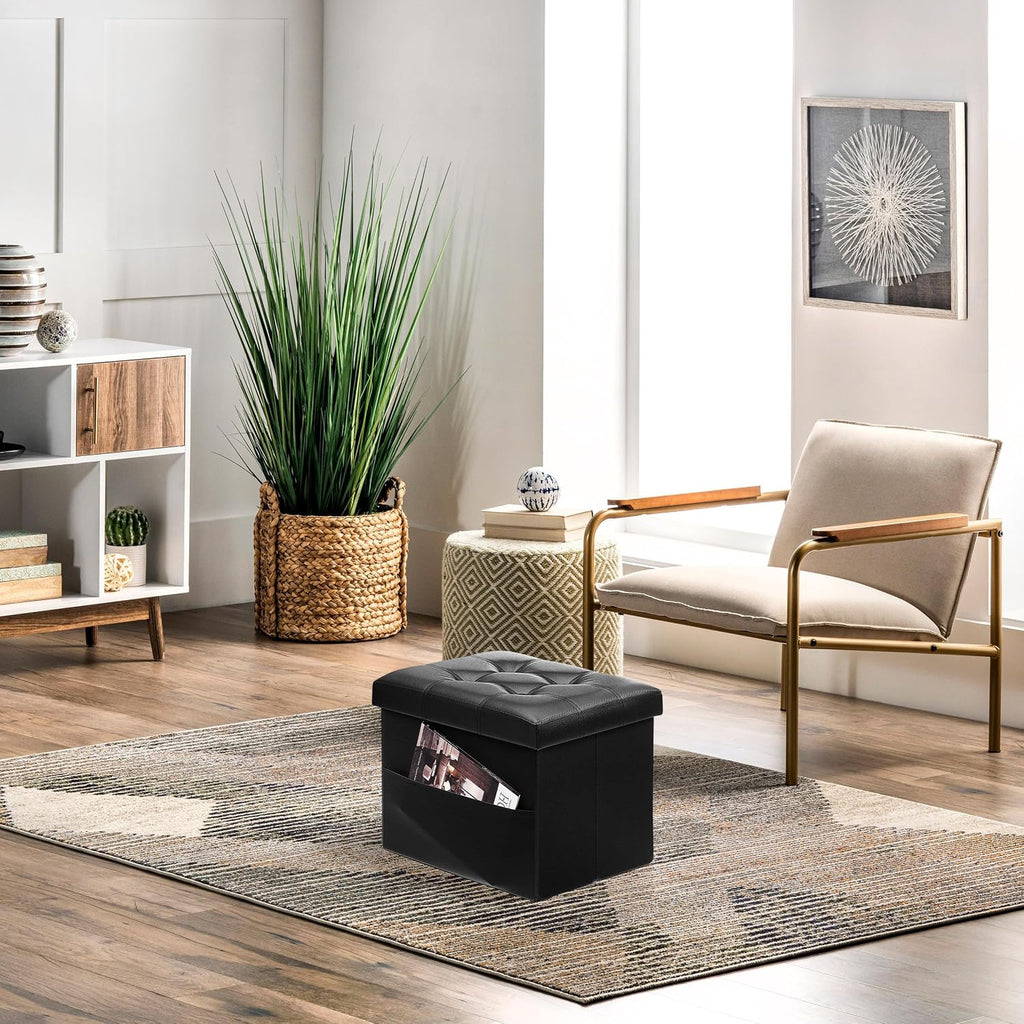 AmasSmile Ottoman with Storage,17" Folding Leather Foot Rest Chest,Black - Image 5