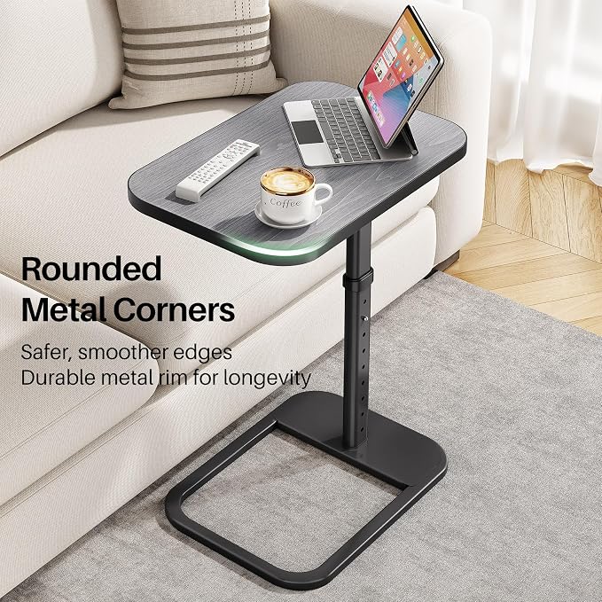Kitstorack TV Tray Table, Adjustable Height & Rounded Metal Corners, Snack Table for Couch, Sofa, Bed, Chair, Living Room, C Shaped End Side Table for Eating, Dinner or Laptop, Small Spaces, Dark Gray - Image 4