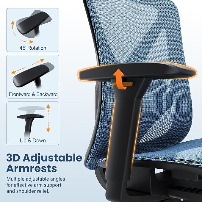 Ergonomic Office Chair, Mesh Computer Desk Chairs with Adjustable Lumbar Support, 3D Armrests, Tilt Function, Comfy Wide Seat, Swivel Executive Work Task Chair for Company and Home - Image 5