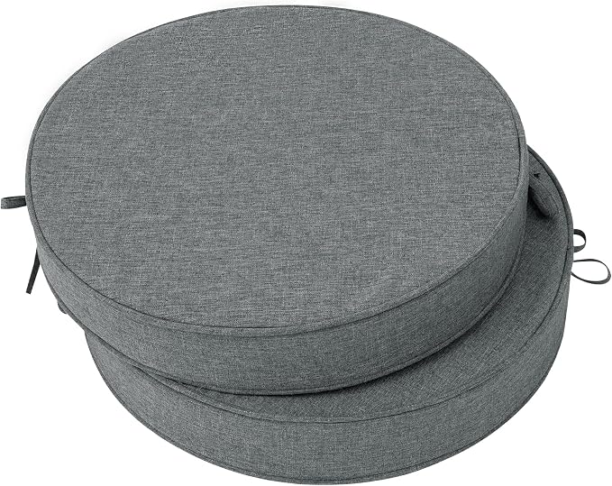 Outdoor Round Chair Cushions 18 Inch, Set of 2, Dark Grey | Fade-Resistant, Water-Resistant, Bistro Chair Seat Pads for Porch Garden Balcony Patio Furniture Stools, Non-Slip Bottom by Unknown