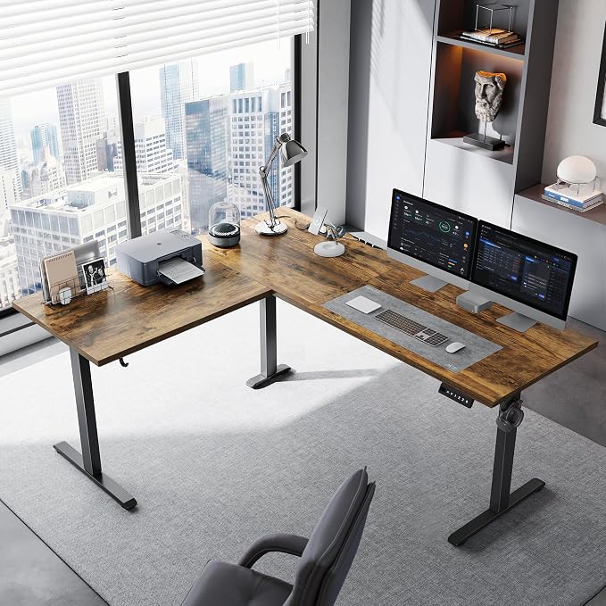 Klicelor L Shaped Standing Desk 63 x 55 Inch,Electric Height Adjustable Corner Desk with Cable Management & Power Outlets, Ergonomic Sit Stand Up Computer Table for Home Office,Rustic Brown - Image 2