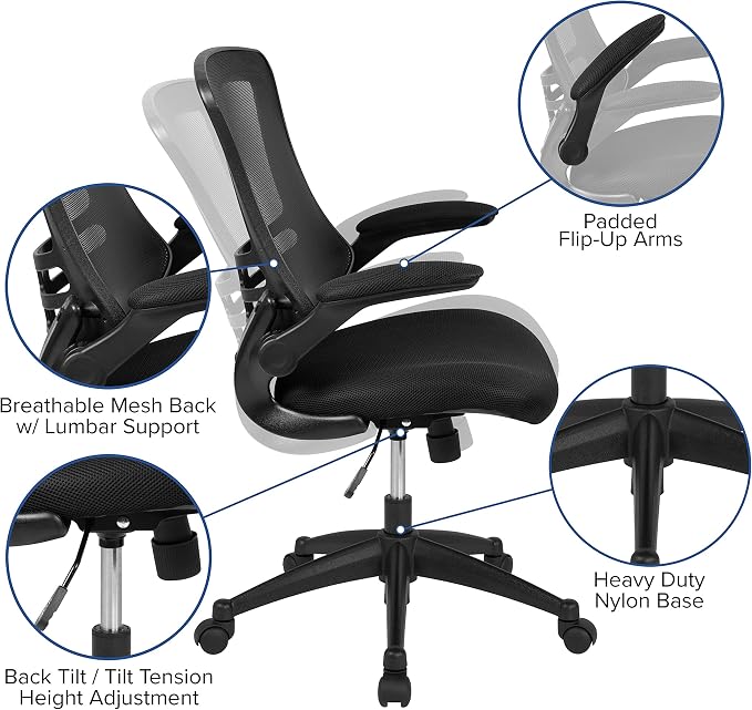 Flash Furniture Mesh Swivel Ergonomic Office Chair, Black, 5-Pack | Flip-up Arms - Set of 5, Mid-Back, Mesh Back - Image 5