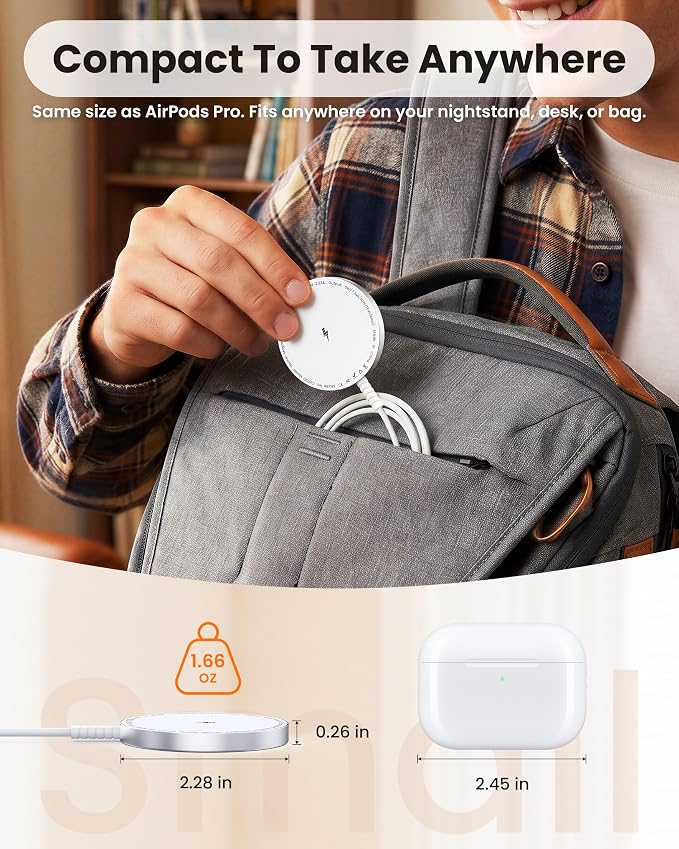 MagSafe Charger Magnetic Wireless Charging iPhone 17-12 & Airpods Series | [Apple MFi Certified]Aluminum Alloy Heat Dissipation, Strong Magnet, 5FT Long Cable Reach in Desk & Bedside, with 20W Adapter - Image 6