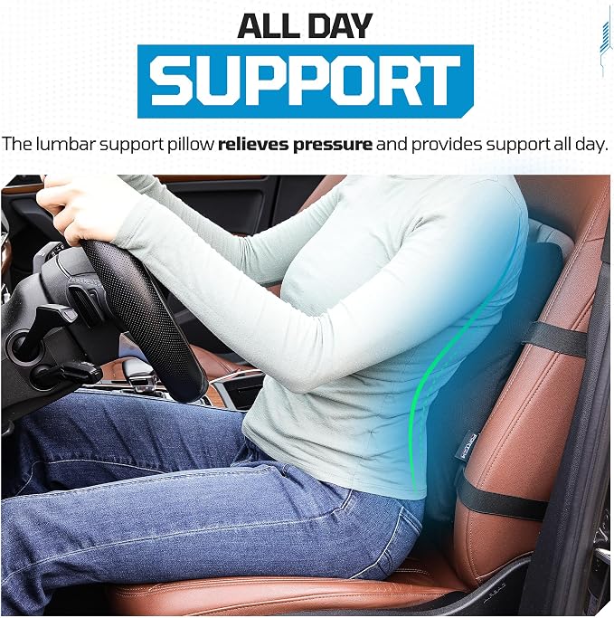 FORTEM Lumbar Support Pillow for Car - Memory Foam Back Pillow for Driving | Ergonomic Design for Comfort Sitting | Promotes Back Pain Relief | Adjustable Straps | Washable Cover - Image 3