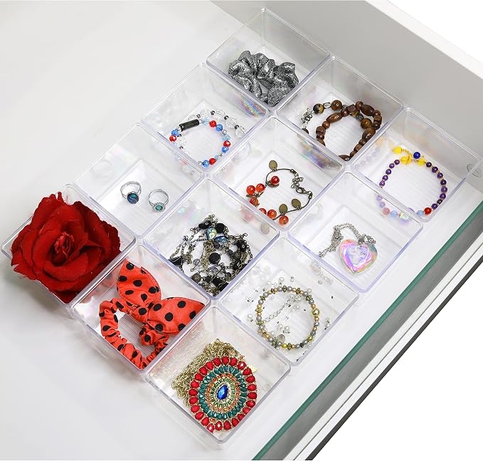 Simple Houseware Clear Desk Drawer Organizer, 3.25"x 3.25", 12 Packs | For Desk, Office, Bathroom, Makeup, and Craft Storage - Image 3