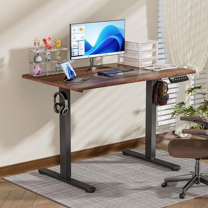 BIZUM 40x24 Inch Electric Standing Desk with Memory Presets, Quiet Motor Height Adjustable Stand Up Desk for Home Office & Gaming, Ergonomic Sit Stand Workstation，Walnut - Image 2