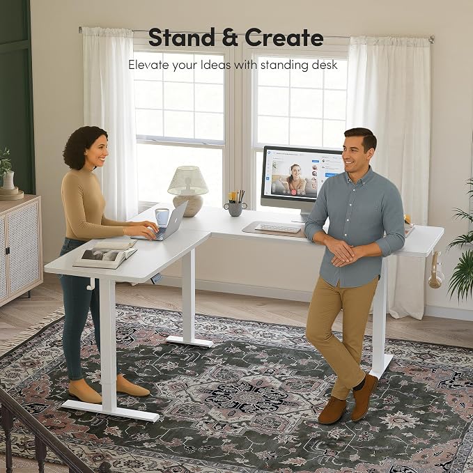 CubiCubi L Shaped Standing Desk Adjustable Height, Electric Corner Desk, Sit Stand Home Office Desk with Splice Board - Image 4