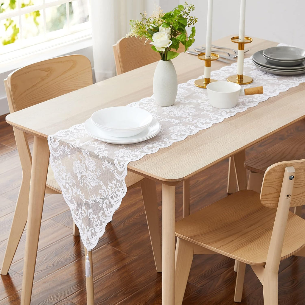 Warm Home Designs 96 Inch White Lace Wedding Table Runner. MTR White 96 - Image 2