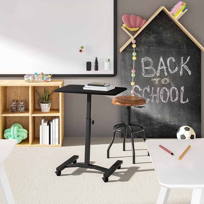 Seville Classics Airlift Mobile Height Adjustable Laptop Stand Computer Workstation for Sitting Classroom Home Office Medical Table w/Wheels, Flat Desk 24", Black - Image 7