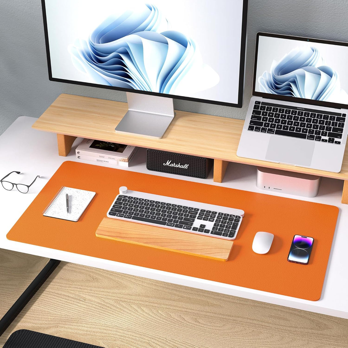 Aothia Leather Desk Pad Protector, Mouse Pad, Office Desk Mat, Non-Slip PU Leather Desk Blotter, Laptop Desk Pad, Waterproof Desk Writing Pad for Office and Home (36" x 17", Hermes Orange) - Image 8
