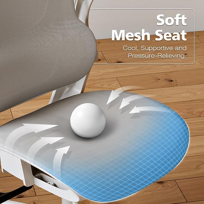 Ergonomic Mesh Office Chair- White Desk Chair, Flip-Up Armrest, Adjustable Headrest, Tilting with Soft Seat and PU Wheel, Elite Home Desk Chair for Work, Study, Gaming (GY1108) - Image 8