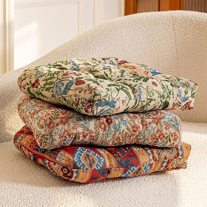 vctops Farmhouse Floral Print Chair Cushions with Ties U-Shaped Soft Comfortable Chair Pads Non Slip Seat Cushions for Indoor Dining Room and Kitchen Chairs (Flower H,16"x16") - Image 6