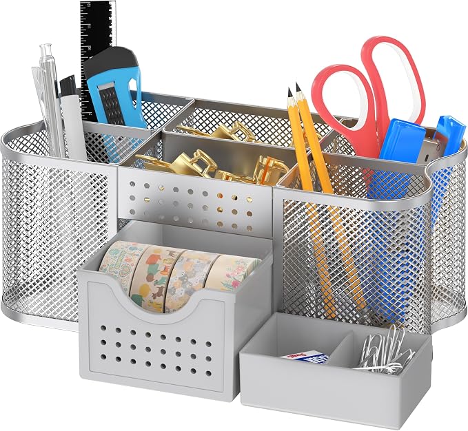 Deco Brothers Desk Organizers Pen Holder Office Caddy Storage, Silver by DecoBrothers