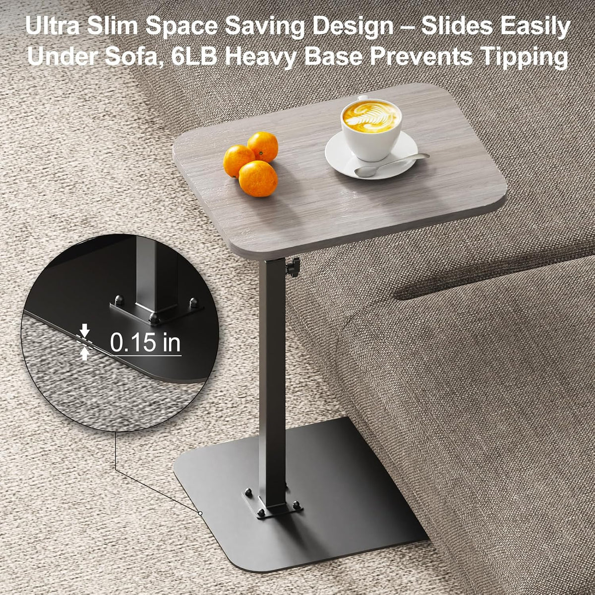 Side Table Sofa Tray for Couch Heavy Metal Base Swivel/Adjustable Height - Image 3