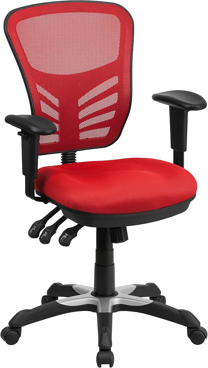 Flash Furniture Mid-Back Mesh Executive Office Chair, Red | Adjustable Armrests, 360° Swivel, Height Adjustable, Commercial Grade by FlashFurniture