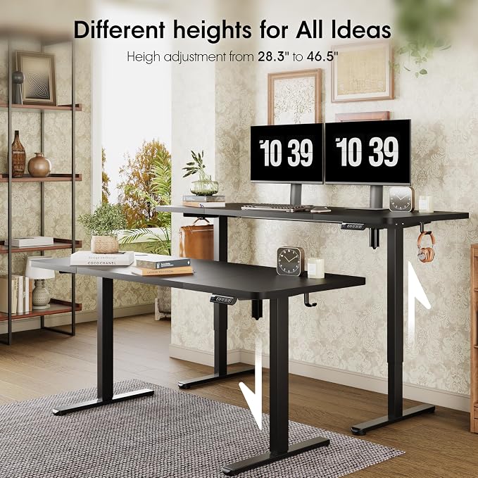 Monomi Large Electric Standing Desk 71“x31.5“ Height Adjustable,Black | Sit Stand Up Desk for Home Office,Ergonomic Computer desk with Memory Preset and Anti-Collision,Headphone Hook - Image 4